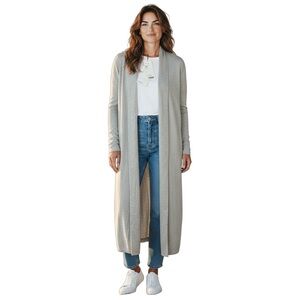 NWT Eileen Fisher High Collar Long Wool Open Front Cardigan